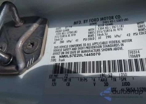 2020 Ford Transit Connect Xl из США, поврежденный, VIN NM0LS7E20L1445070